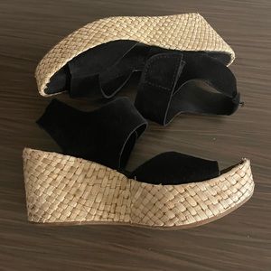 Pedro Garcia Womens Federica Black Suede Espadrille Wedge Sandal Size 37.5 US 7